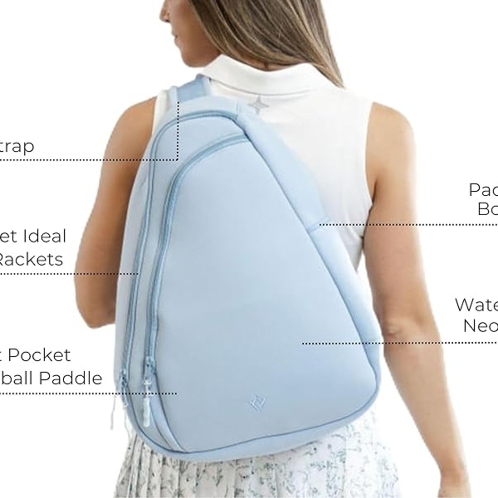 Vetta Light Blue Neoprene Pickleball Bag – XL Crossbody Sling Backpack – New